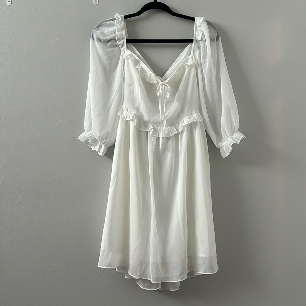 Exlura white mid-sleeve dress, L